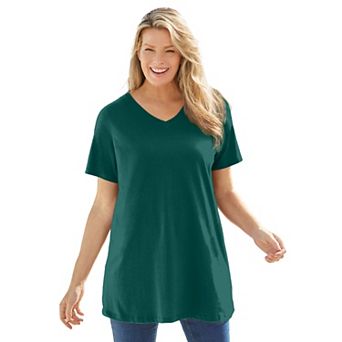 Woman Within Plus Size Perfect Short-Sleeve V-Neck Tunic