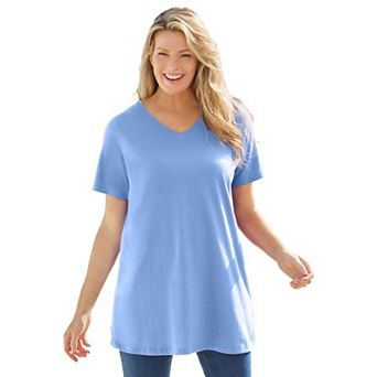 Woman Within Plus Size Perfect Short-Sleeve V-Neck Tunic