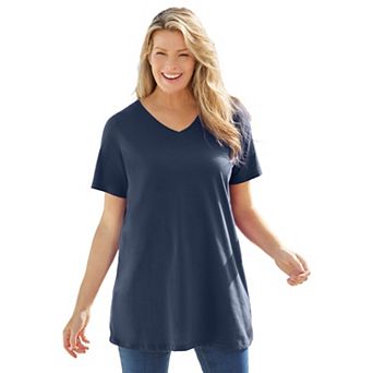 Woman Within Plus Size Perfect Short-Sleeve V-Neck Tunic