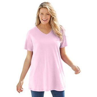Woman Within Plus Size Perfect Short-Sleeve V-Neck Tunic
