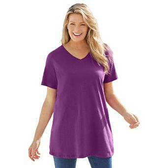 Woman Within Plus Size Perfect Short-Sleeve V-Neck Tunic