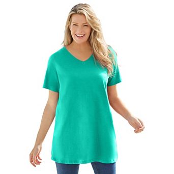 Woman Within Plus Size Perfect Short-Sleeve V-Neck Tunic