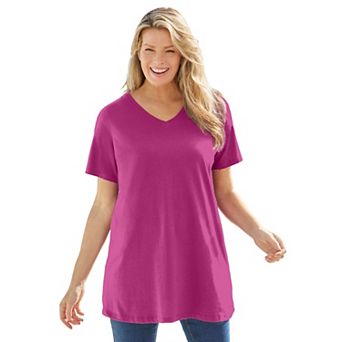 Woman Within Plus Size Perfect Short-Sleeve V-Neck Tunic