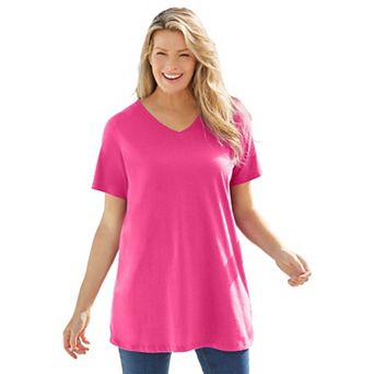 Woman Within Plus Size Perfect Short-Sleeve V-Neck Tunic