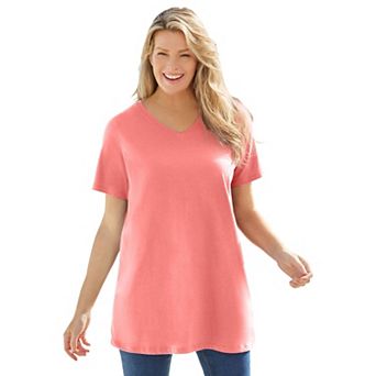 Woman Within Plus Size Perfect Short-Sleeve V-Neck Tunic