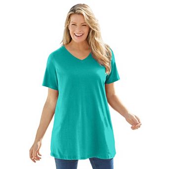Woman Within Plus Size Perfect Short-Sleeve V-Neck Tunic