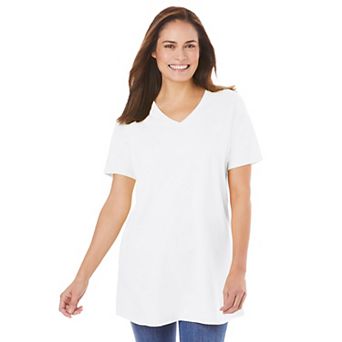 Woman Within Plus Size Perfect Short-Sleeve V-Neck Tunic