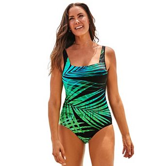 Swimsuits for All Women's Chlorine Resistant Square Neck Tummy Control One Piece Swimsuit