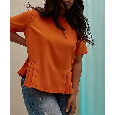 ELOQUII Women's Plus Size Pleated Hem Top