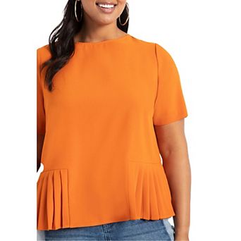 Eloquii Women's Plus Size Pleated Hem Top