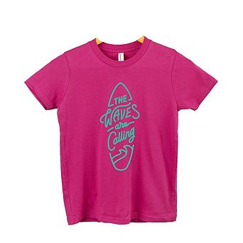The Waves Are Calling Surf Board Youth Short Sleeve Graphic Tee