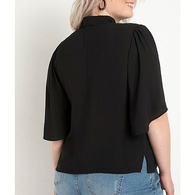 Eloquii Women's Plus Size Bow Blouse With Flutter Sleeve