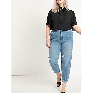 ELOQUII Women's Plus Size Bow Blouse With Flutter Sleeve