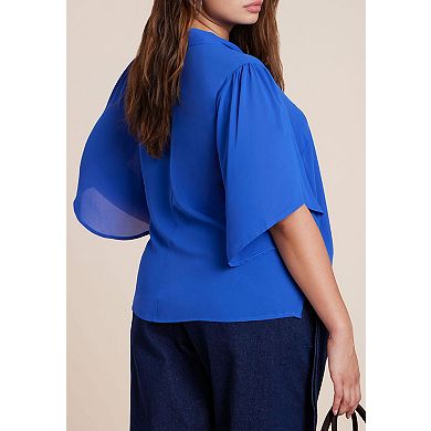 ELOQUII Women's Plus Size Bow Blouse With Flutter Sleeve