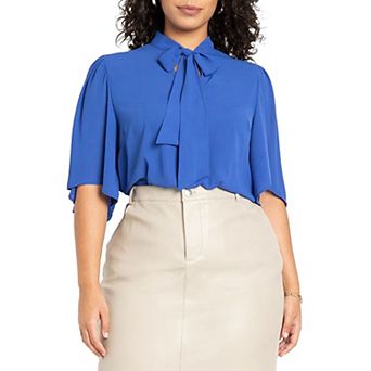ELOQUII Women's Plus Size Bow Blouse With Flutter Sleeve
