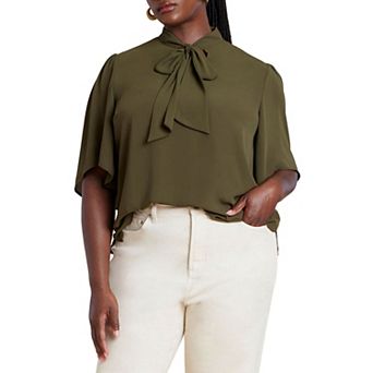 Eloquii Women's Plus Size Bow Blouse With Flutter Sleeve