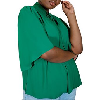 ELOQUII Women's Plus Size Bow Blouse With Flutter Sleeve