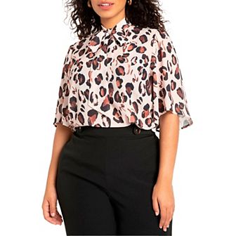 ELOQUII Women's Plus Size Bow Blouse With Flutter Sleeve