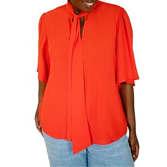 Eloquii Women's Plus Size Bow Blouse With Flutter Sleeve