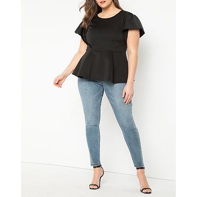 ELOQUII Women's Plus Size Flare Sleeve Peplum Top