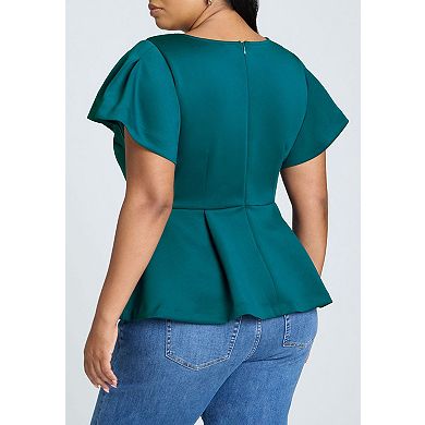 ELOQUII Women's Plus Size Flare Sleeve Peplum Top