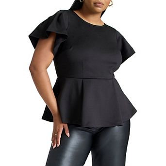 ELOQUII Women's Plus Size Flare Sleeve Peplum Top