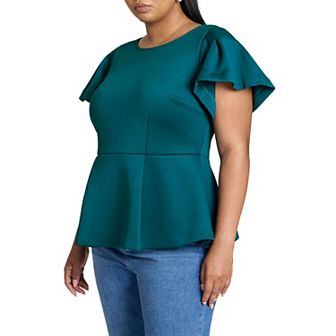 ELOQUII Women's Plus Size Flare Sleeve Peplum Top