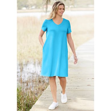 Woman Within Plus Size Perfect Short-Sleeve V-Neck Tee Dress
