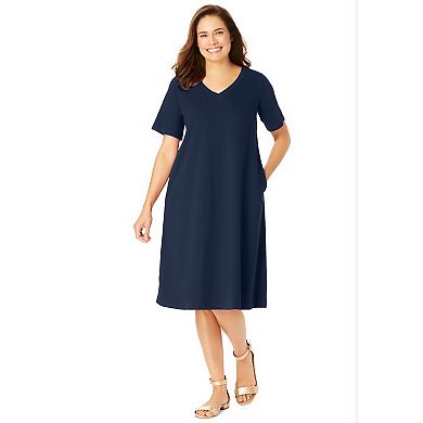 Woman Within Plus Size Perfect Short-Sleeve V-Neck Tee Dress