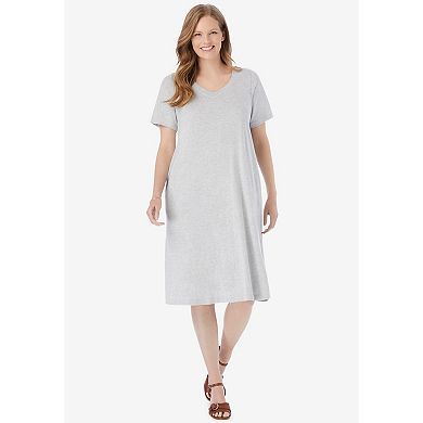 Woman Within Plus Size Perfect Short-Sleeve V-Neck Tee Dress