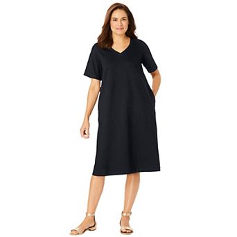 Woman Within Plus Size Perfect Short-Sleeve V-Neck Tee Dress