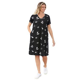 Woman Within Plus Size Perfect Short-Sleeve V-Neck Tee Dress