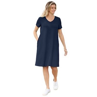 Woman Within Plus Size Perfect Short-Sleeve V-Neck Tee Dress