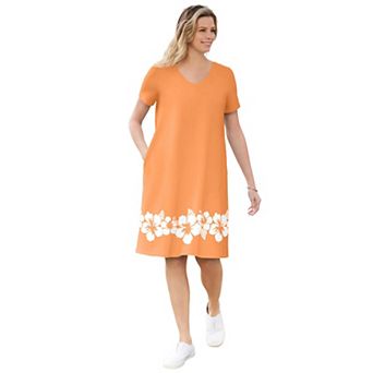 Woman Within Plus Size Perfect Short-Sleeve V-Neck Tee Dress