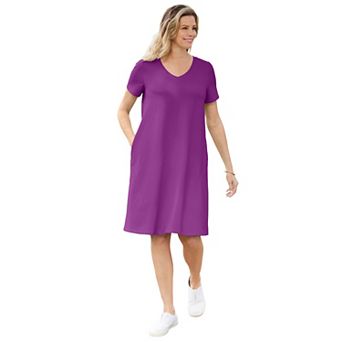 Woman Within Plus Size Perfect Short-Sleeve V-Neck Tee Dress