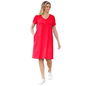 Woman Within Plus Size Perfect Short-Sleeve V-Neck Tee Dress