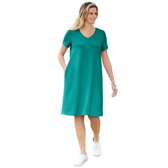 Woman Within Plus Size Perfect Short-Sleeve V-Neck Tee Dress
