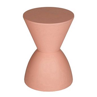 Niya 17 Inch Side End Table, Round Top, Pedestal Base, Indoor Outdoor, Pink