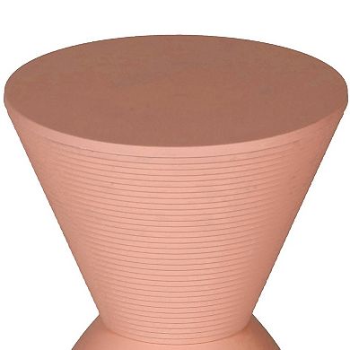 Niya 17 Inch Side End Table, Round Top, Pedestal Base, Indoor Outdoor, Pink