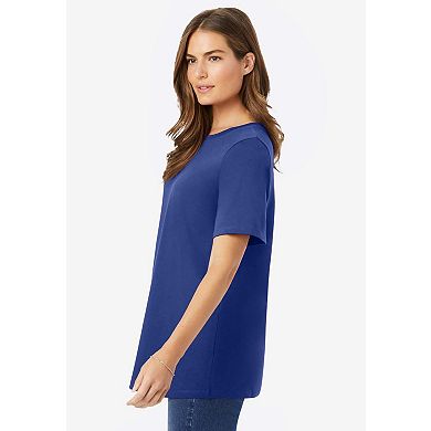 Woman Within Plus Size Petite Perfect Short-Sleeve Crewneck Cotton Tee