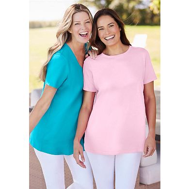 Woman Within Plus Size Petite Perfect Short-Sleeve Crewneck Cotton Tee