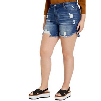Eloquii Women's Plus Size Distressed Denim Short