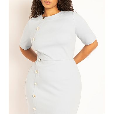 ELOQUII Women's Plus Size Button Front Workwear Dress