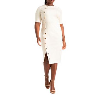Eloquii Women's Plus Size Button Front Workwear Dress
