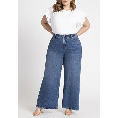 ELOQUII Women's Plus Size Ruffle Sleeve Tee