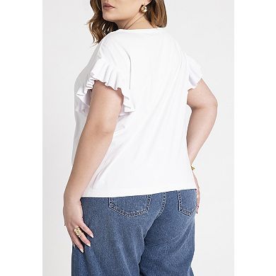 ELOQUII Women's Plus Size Ruffle Sleeve Tee