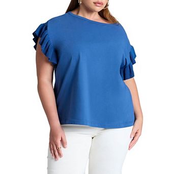 ELOQUII Women's Plus Size Ruffle Sleeve Tee