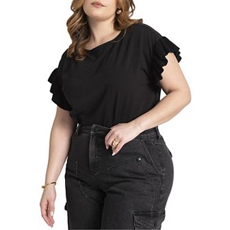 Eloquii Women's Plus Size Ruffle Sleeve Tee