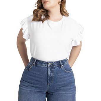 Eloquii Women's Plus Size Ruffle Sleeve Tee