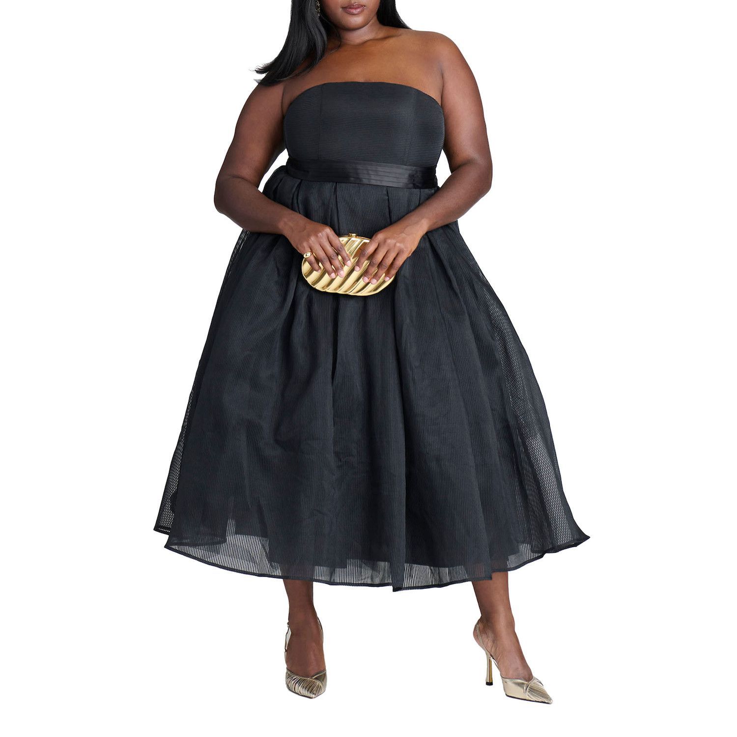 Женские платья ELOQUII Plus Size Strapless Organza Midi Dress
